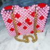 red flower pink kids beaded handbag
